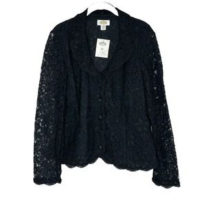 Talbots Black Lace Button Up Blazer Jacket $138 Boho Special Occasion Sz 14 New